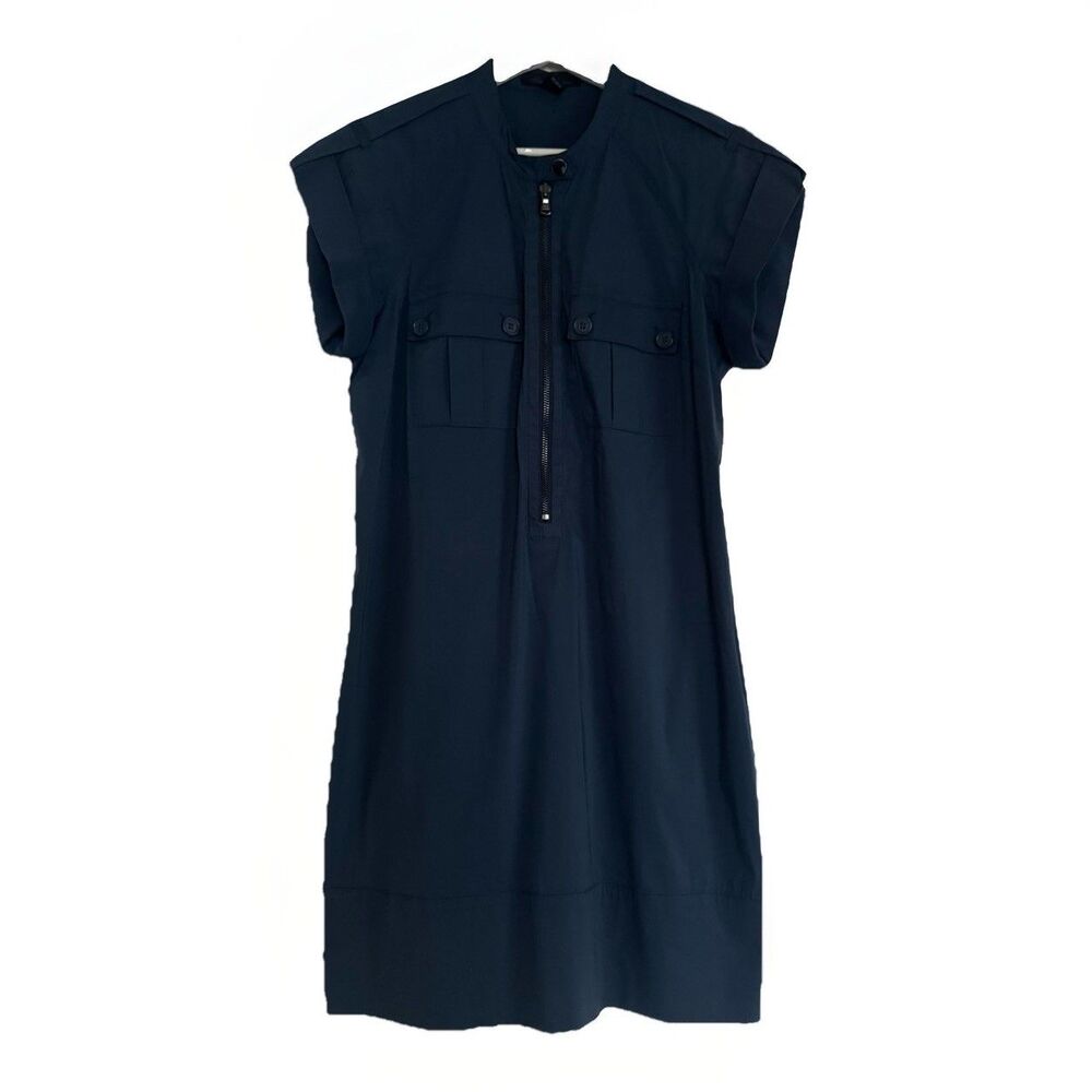 Kenneth Cole Navy Cotton Blend Short Sleeve Office Half Zip Career Dress Size S